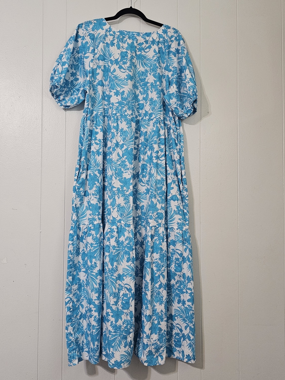 Peyton & Parker Aruba Floral Cotton Maxi Dress XL Blue White Tropical Boho - Picture 2 of 8